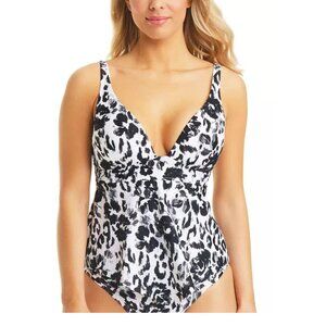 New Bar III Spot Garden Hankey Tankini Top Black Large